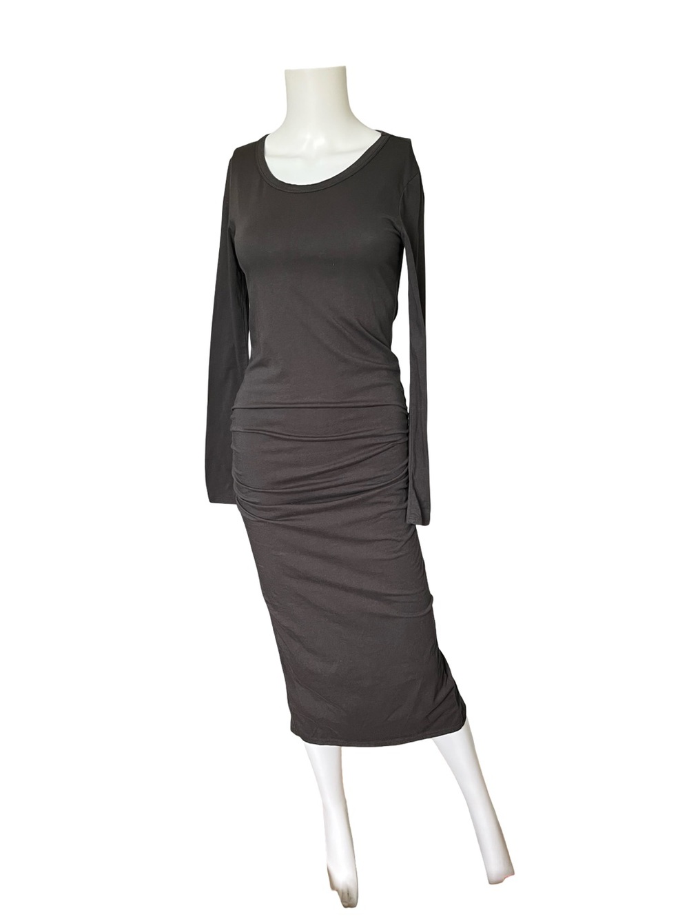 Standard James Perse Gray Dress Ruched Long Sleeve Neutral Wiggle Size 1